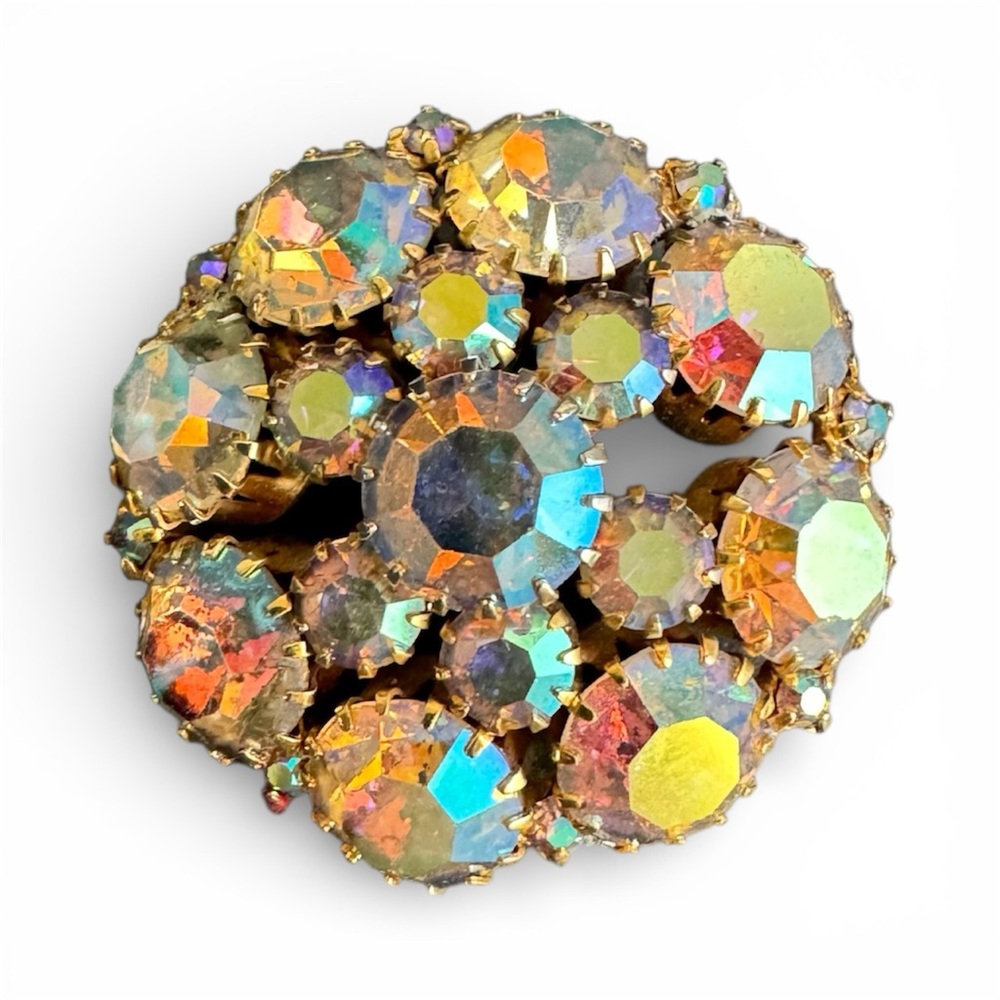 Vintage Aurora Borealis Rhinestone Brooch AB Crystal Pin Attributed‎ To Weiss